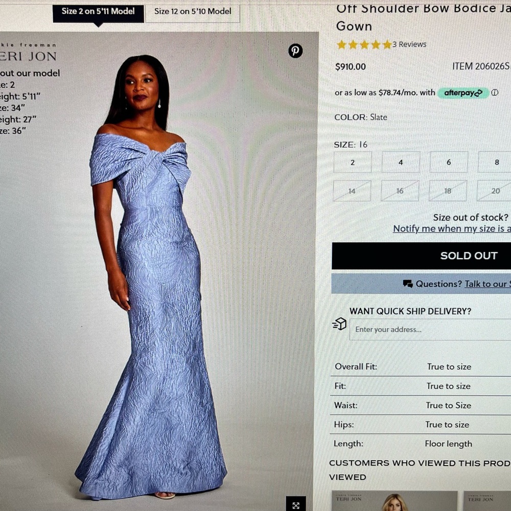 Ricki Freeman TERI JON size 16 (altered). I’m 5’4”- brighter blue